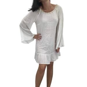 2/$30 FORTUNE Swimwear Cover Up Dress Size S / M Cream Colorful Pom Accents